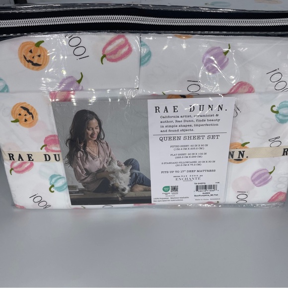 Rae Dunn Pumpkin Pink Pastel Jack O Lantern BOO Halloween Queen Sheets NEW - Picture 3 of 4